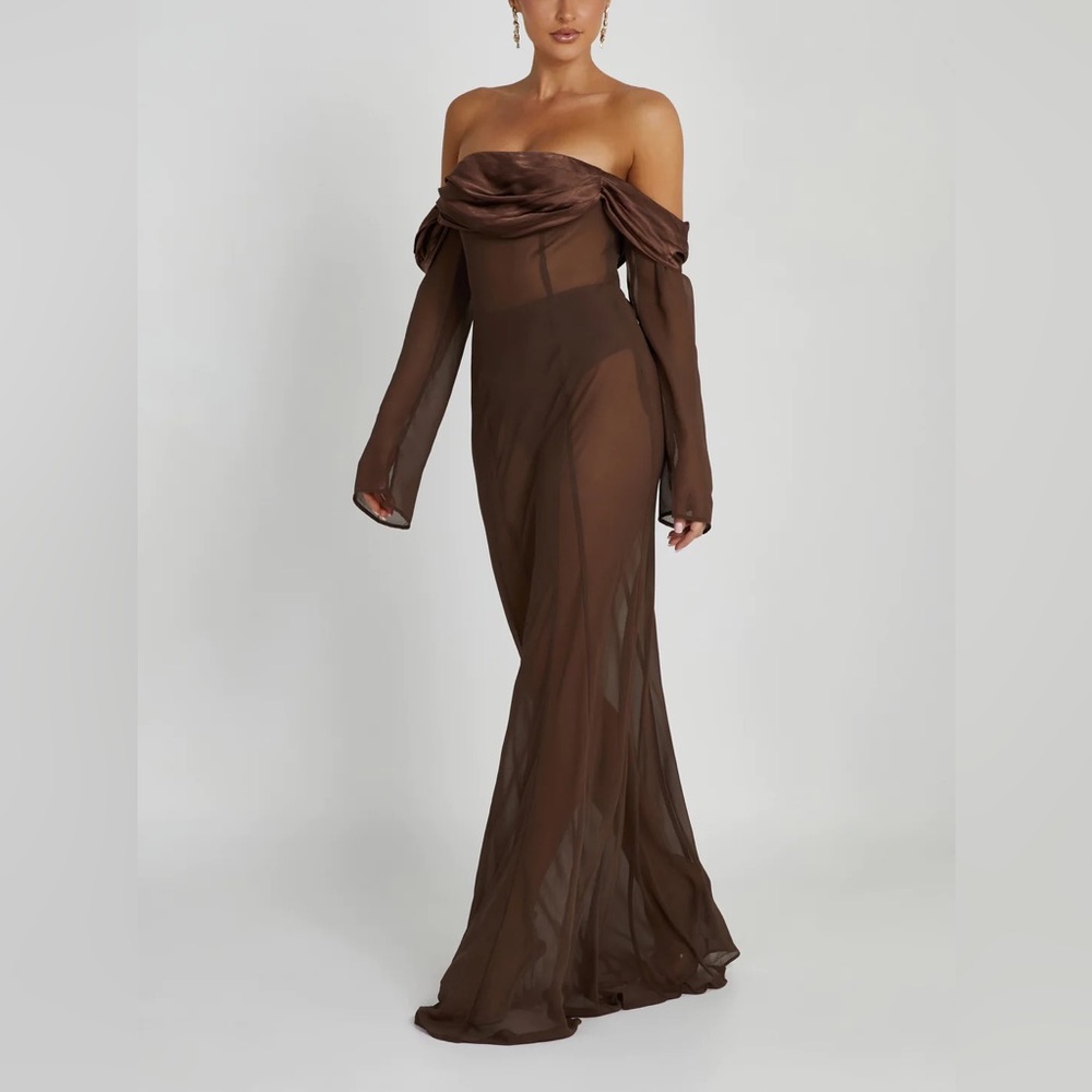 Meshki ivanna Off Shoulder Chiffon Maxi Dress - Mocha